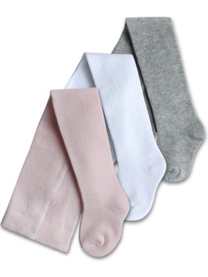Panfilia Pamuklu Gri Beyaz Pembe Külotlu Çorap 3'lü Set / Kız Erkek Bebek Çocuk