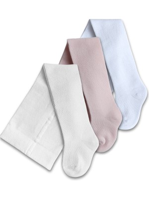 Panfilia Pamuklu Beyaz Pembe Krem Külotlu Çorap 3'lü Set / Kız Erkek Bebek Çocuk