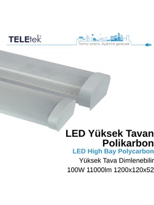 Teletek 100W 3 Dimlenebilir LED Aydınlatma Armatürü   Beyaz Difüzör IP65 Polikarbon Yüksek Tavan Sıva Üstü, Endüstriyel