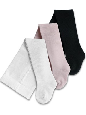 Panfilia Pamuklu Siyah Pembe Krem Külotlu Çorap 3'lü Set / Kız Erkek Bebek Çocuk