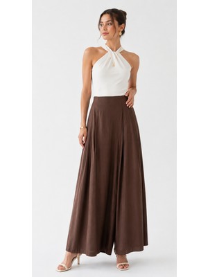 Dream Style Kadın Tencel Beli Lastikli Çift Cepli Etek Görünümlü Pantolon