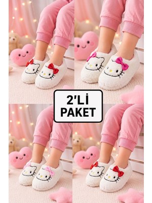 Albishoes 2'li Avantaj Paketi Kız Çocuk Panduf Ev Patik Pamuk Astar Karakter Figür Ev Kreş Ayakkabı