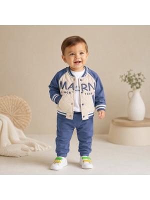 Hippıl Baby Marn Nakışlı Mevsimlik Montlu 3 Lü Erkek Takım Mavi 6-9/9-12/12-18/18-24 Ay