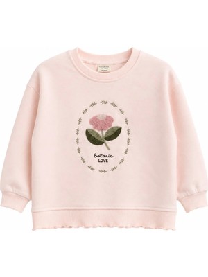 Divonette Kız Çocuk Çiçek Nakışlı Sweatshirt Pembe