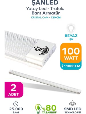 100WAT 120 cm Kristal Yatay LED Bant Armatür-Trafolu Beyaz Işık -1-2-4-8-10-20-40-50-100 Adettir