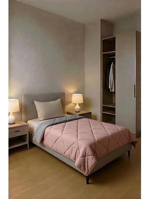 Polycotton Tek Kişilik Yorgan (Gülkurusu - Gri)