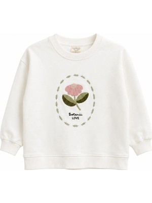 Divonette Kız Çocuk Çiçek Nakışlı Sweatshirt Ekru