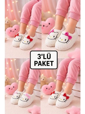 Albishoes 3'lü Avantaj Paketi Kız Çocuk Panduf Ev Patik Pamuk Astar Karakter Figür Ev Kreş Ayakkabı