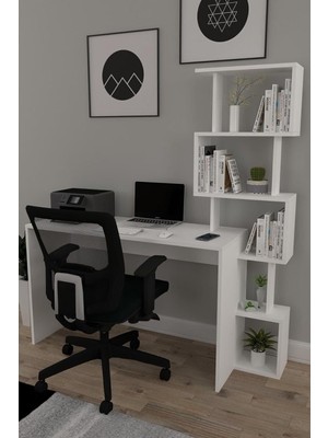 Pratik Kitaplıklı Çalışma Masası Beyaz 120X50