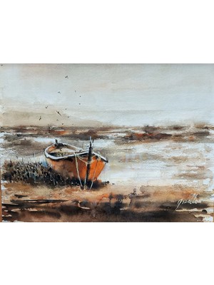 Muguetarts %100 El Emeği Manyas Manzaralı Suluboya Resim 41X31 cm Çerçevesiz