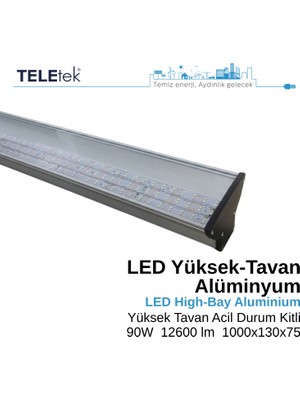 Teletek 90W IP65 Alüminyum 100 cm Yüksek Tavan Acil Durum Kitli  LED Aydınlatma Armatürü Sıva Üstü, Endüstriyel Ofis Depo
