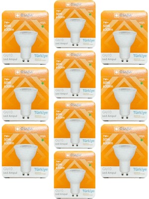 7W LED Ampul, GU10 Duylu, Yeşil Işık, 630LM, 10 Adet
