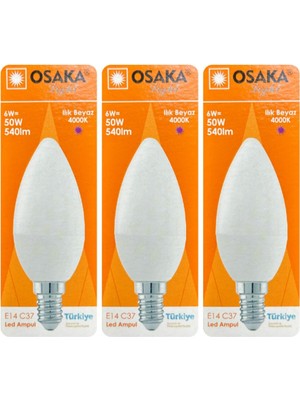 6W (50W) Günışığı 4000K E14 LED Mum Ampul, 3 Adet