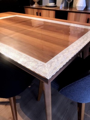 1.2mm Şeffaf Pvc Beyaz Dantelli Kalın Kaymaz Masa Örtüsü Muşamba Cam Mika Mutfak Salon Masa Ö