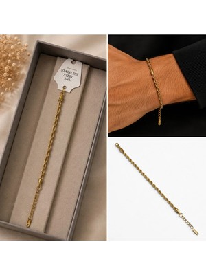 Dolunay Takı 316L Çelik Gold Burgu Zincir Erkek Bileklik