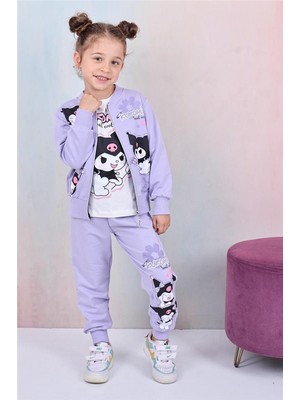 Lillypicca Karakter Baskılı Penye Ceketli - Penye Sweatshirt - Penye Pantolonlu Kız Çocuk 3lü Takım