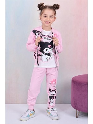 Lillypicca Karakter Baskılı Penye Ceketli - Penye Sweatshirt - Penye Pantolonlu Kız Çocuk 3lü Takım
