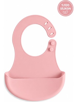 Esranın Dünyası Siliconly Bpa İÇERMEYEN%100 Silikon Bebek Mama Önlüğü Kaydırmaz Cepli Bebek Önlüğü Pembe
