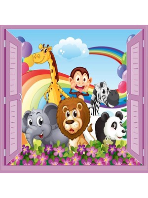 Esranın Dünyası Stickerart Çocuk Odası Bebek Odası Pencere Poster Duvar Kağıdı Hayvanlar