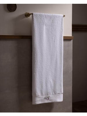 Esranın Dünyası ELROY%100 Pamuk Nakışlı Banyo Havlusu - Beyaz/lila - 80X160 cm