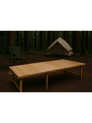 Esranın Dünyası Pratikoutdoor Katlanır Sabit Ayaklı Kamp, Piknik ve Bahçe Masası 70X120 cm - Ham Naturel Renk