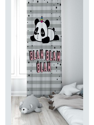 Esranın Dünyası Pelangi Gri Panda Desenli Dijital Baskı Yıkanabilir Bebek Çocuk Odası Fon Perdesi, Gri 70 x 200, 110381702001
