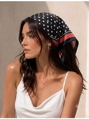 Trend Dokunuş 50-50 Saten Kadın Siyah-Kırmızı Puantiyeli Fular Bandana