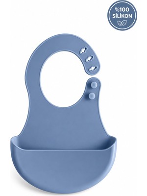 Esranın Dünyası Siliconly Bpa İÇERMEYEN%100 Silikon Bebek Mama Önlüğü Kaydırmaz Cepli Bebek Önlüğü Mavi