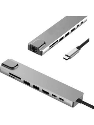 Esranın Dünyası Daytona CF10 Macbook Uyumlu Type-C™ To 4K HDMI 2* Type-C 2* USB 3.0 Ethernet Lan 2* Sd 8ın1 Çevirici Hub Adaptör