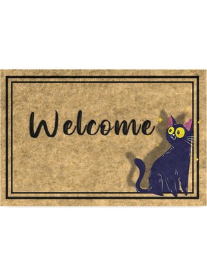 Esranın Dünyası Monnhein Tasarımlı Dekoratif Kapı Önü Paspas, Dış Mekan/ev Içi/banyo/mutfak/yatak Odası/giriş Paspasları (Welcome Cat, 40X60)