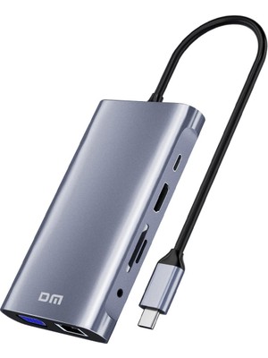 Esranın Dünyası Dm CHB055 Type-C To HDMI VGA RJ45 Ethernet 3*usb 3.0 Aux Pd Tf Sd Kart Okuyucu Dönüştürücü