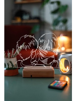 Attack On Titan Mikasa - Eren 16 Renk Gece Lambası