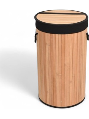 Esranın Dünyası Deconox El Yapımı Hasır Katlanır Çamaşır Sepeti Yuvarlak 55 Litre (35CM*35CM*61CM), Doğal Malzemeden Üretilmiş Çamaşırlık (Natural)