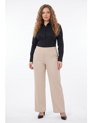 Kadın Bol Paça Beli Lastikli Kumaş Pantolon BGL-ST04322