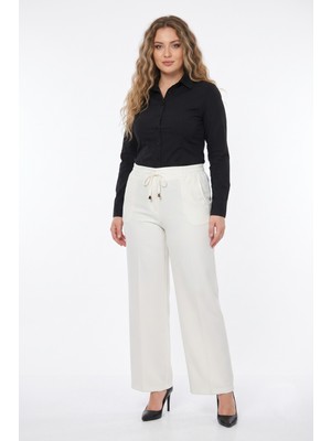 Kadın Bol Paça Beli Lastikli Kumaş Pantolon BGL-ST04322