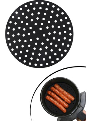 Esranın Dünyası Buffer® Renkli Isıya Dayanıklı Yıkanılabilir Silikon Fırın ve Airfryer Yuvarlak Model Pişirme Matı 20 cm (Siyah)