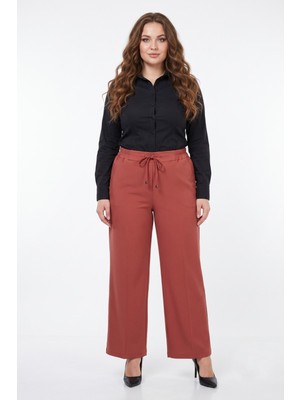 Kadın Bol Paça Beli Lastikli Kumaş Pantolon BGL-ST04322