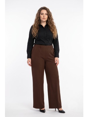 Kadın Bol Paça Beli Lastikli Kumaş Pantolon BGL-ST04322
