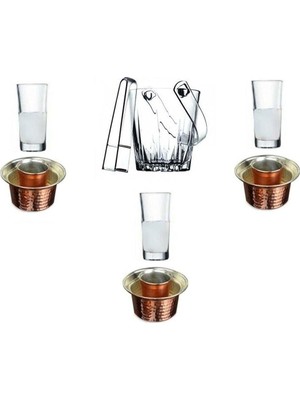 Esranın Dünyası Pasabahce 8 Parça Rakı Bardak Meşrubat Bakır Ehlikeyf ve Buz Kovası Keyif Seti 8695421120036984225
