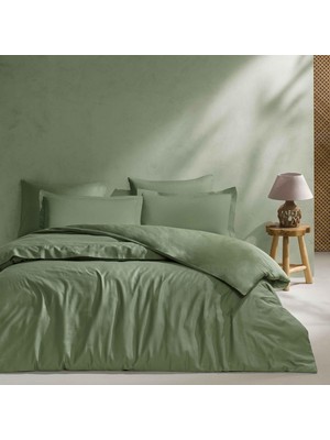 Esranın Dünyası Linens Mix&match Pamuk King Size Saten Nevresim Kılıfı Koyu Yeşil