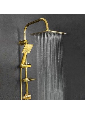 Esranın Dünyası BADEM10 Robot Tepe Duş Seti Takımı Shower Yağmurlama Kare Banyo Masaj Duş Başlığı Sistemi Gold