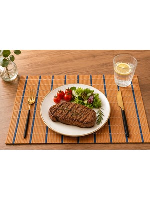 Esranın Dünyası Bambu Amerikan Servis 46 x 30 cm Doğal Bambu Masa ve Tabak Altlığı Şık Dekoratif Sofra Servisi Kolay Temizlenebilir Dayanıklı Çok Amaçlı Kullanım