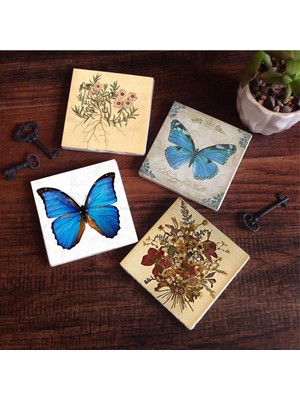 Esranın Dünyası Pinecone Stone Vintage Çiçek, Kelebek Taş Bardak Altlığı Seti - 4 Parça - Dekoratif, Rustik Mutfak Aksesuarı, 10X10 Cm, Kaydırmaz Tabanlı, Şık ve Dayanıklı SC314