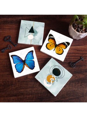 Esranın Dünyası Pinecone Stone Minimalist Soyut, Kelebek Taş Bardak Altlığı Seti - 4 Parça - Dekoratif, Rustik Mutfak Aksesuarı, 10X10 Cm, Kaydırmaz Tabanlı, Şık ve Dayanıklı SC310