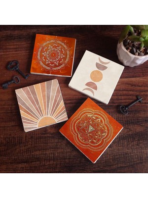 Esranın Dünyası Pinecone Stone Minimalist Soyut, Sri Yantra, Mandala Taş Bardak Altlığı Seti - 4 Parça - Dekoratif, Rustik Mutfak Aksesuarı, 10X10 Cm, Kaydırmaz Tabanlı, Şık ve Dayanıklı SC306