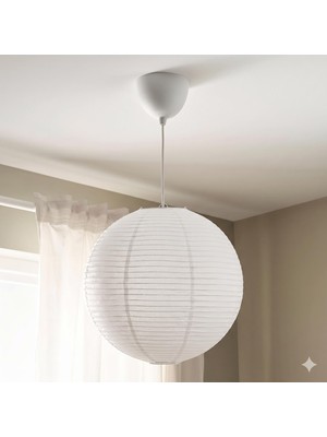 Esranın Dünyası Ikea Gullsudare Sarkıt Lamba Abajur Başlığı, Beyaz, 45 Cm, El Yapımı ve Havsdjup Kablo Seti, Beyaz, 1.4 M