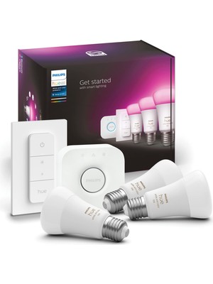Esranın Dünyası Philips Huewca 9-75W Renkli Akıllı Başlangıç Seti 3'lü Kumandalı E27 Bluetooth Özellikli