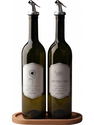 Esranın Dünyası Orret Home Ahşap Stantlı 2’li 750 ml Zeytinyağı ve Sıvı Yağ Şişesi Seti – Sızdırmaz, Damlatmaz Yağdanlık Takımı, Cam Şişe ve Ahşap Tabanlı Yağlık Seti