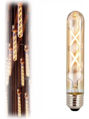 Esranın Dünyası Vintage LED Ampul, E27, 4W, 2500K Sıcak Sarı Işık, Amber Cam, 18,5 Cm, Retro Rustik Ampul Amber Renk Işık Çubuk Cam Filament LED Tüp Ampul (1)