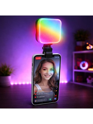 Esranın Dünyası Coverzone Klipsli Rgb LED Dolgu Işığı, Type-C Şarjlı, Dahili Bataryalı, 4W Güç, 125 Lumen Parlaklık, Ra≥90 Crı, Telefon Tablet Laptop Uyumlu Taşınabilir Clip Fill Light | Mj-07